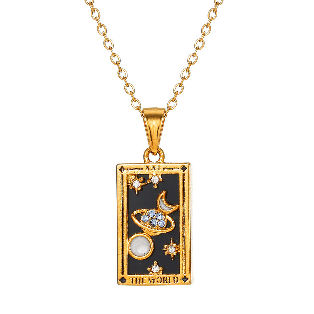 Vintage Stainless Steel Oil Drop Tarot Pendant Clavicle Chain